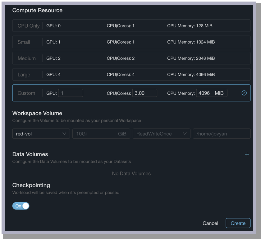 workspace creation bottom