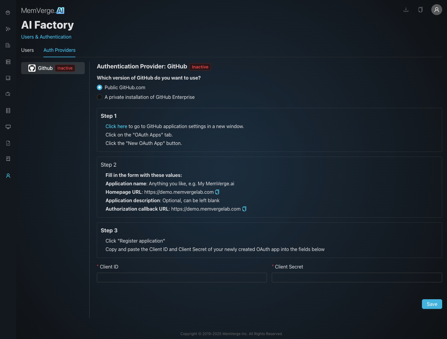Auth Providers Tab of Users and Authentication Dashboard