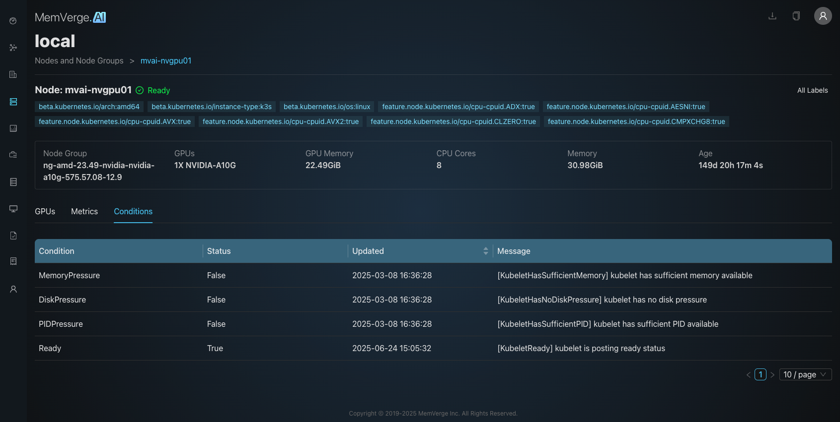 Node Details - Conditions Tab