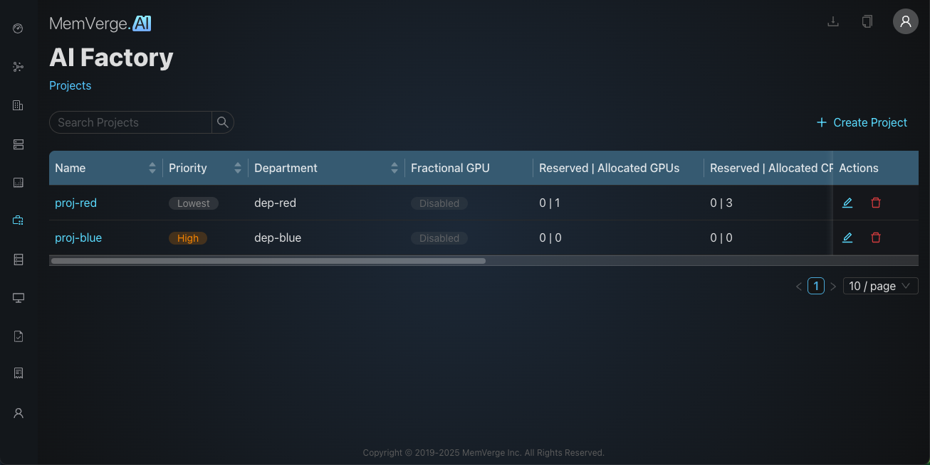 Projects Dashboard
