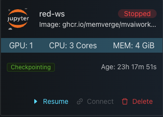 Workspace Card in Stopped Status