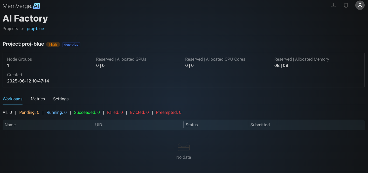 Projects Detail with Workloads View
