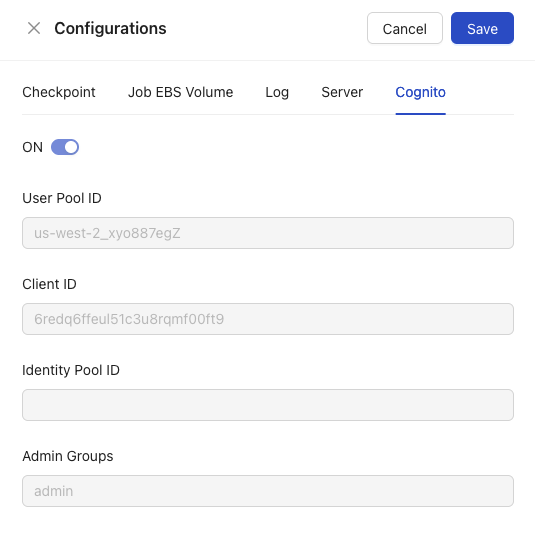 Configuration Cognito Area