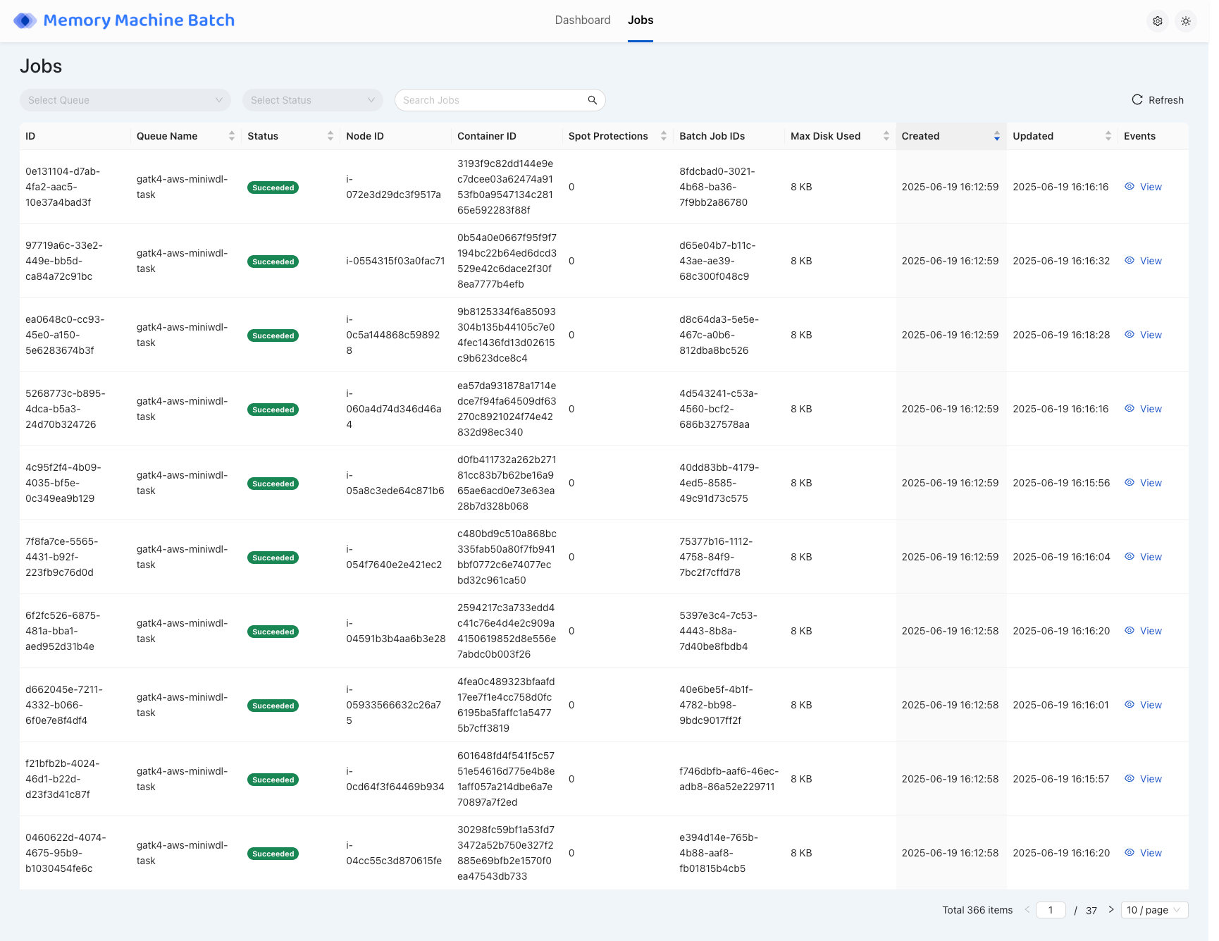 MMBatch Jobs Tab