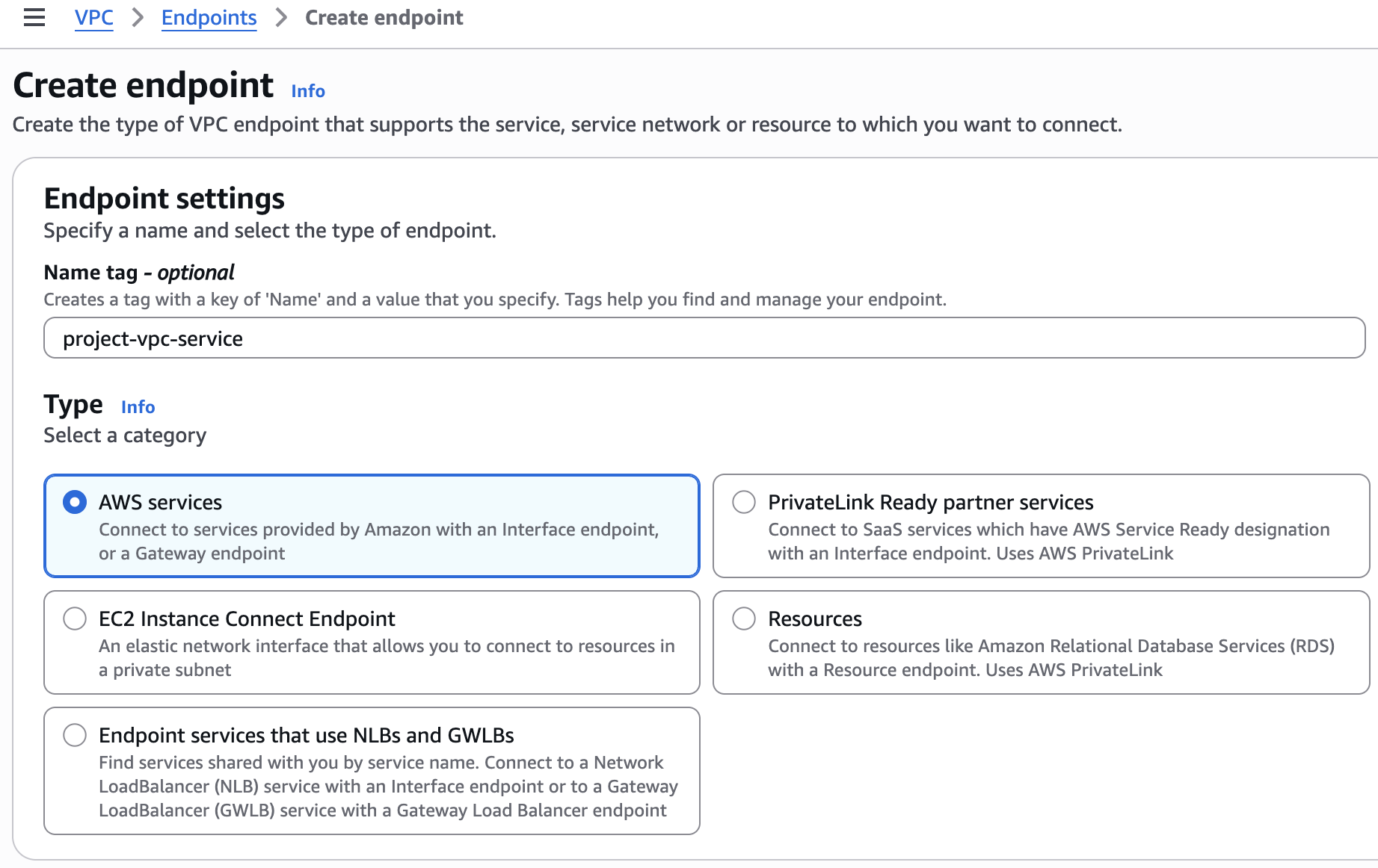 Create interface VPC endpoint