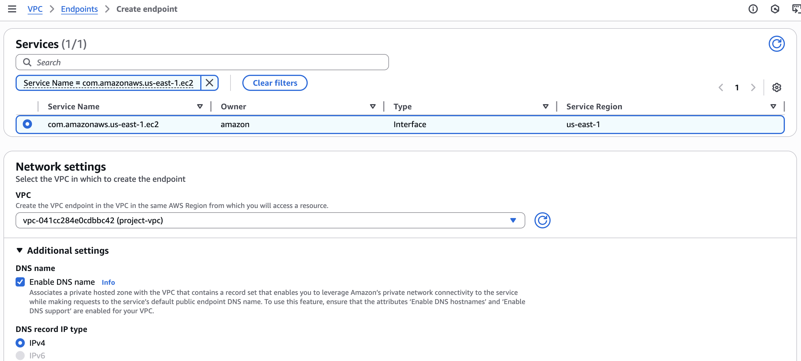 Create interface VPC endpoint