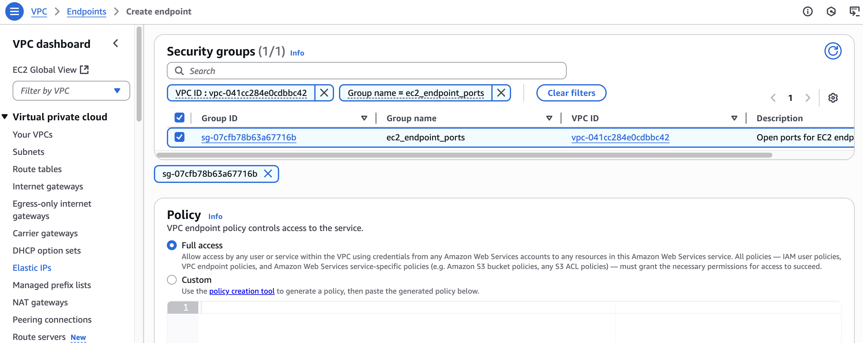 Create interface VPC endpoint