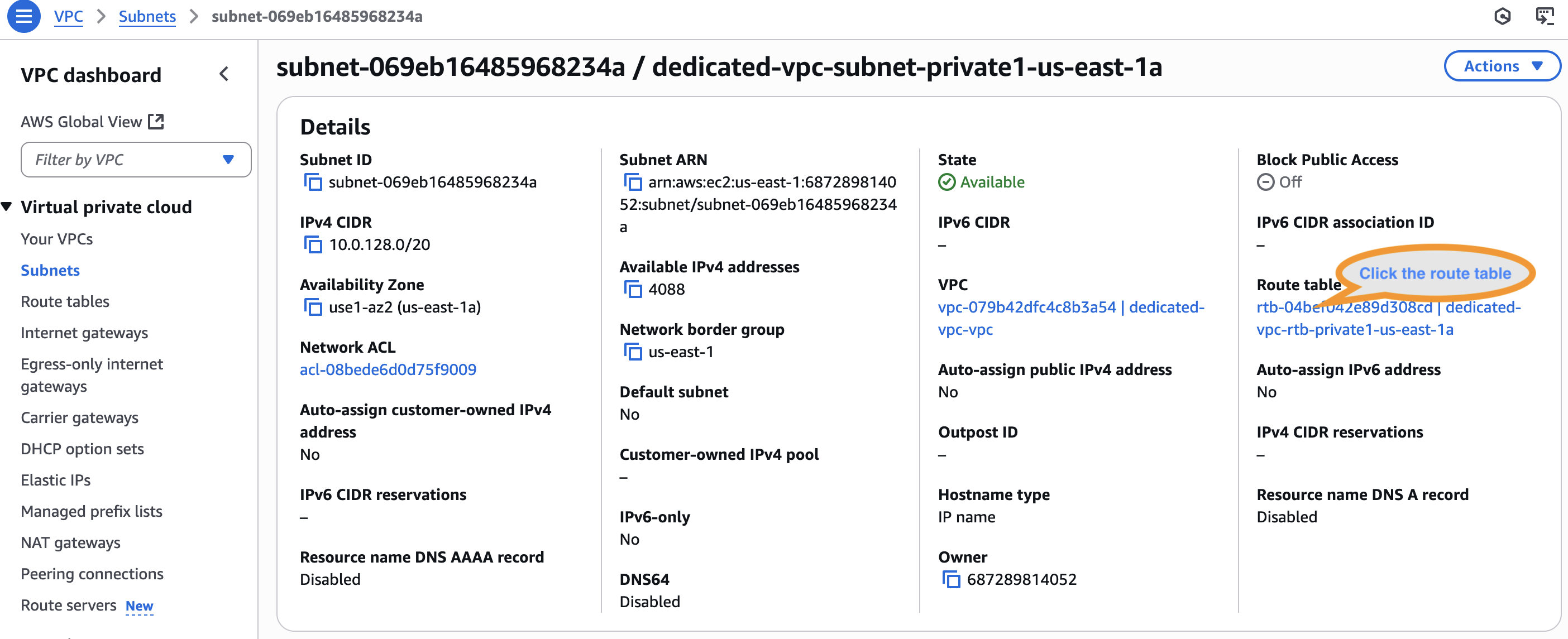 Edit subnet route table