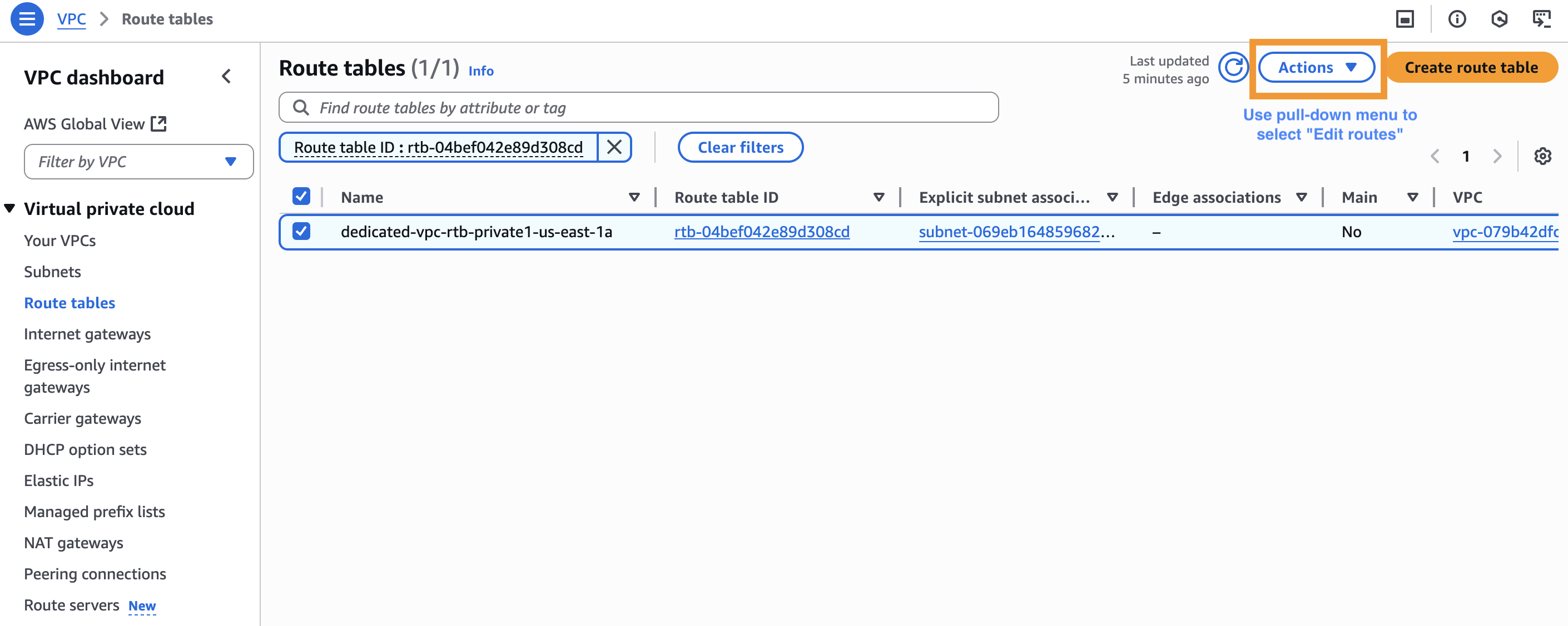Edit subnet route table
